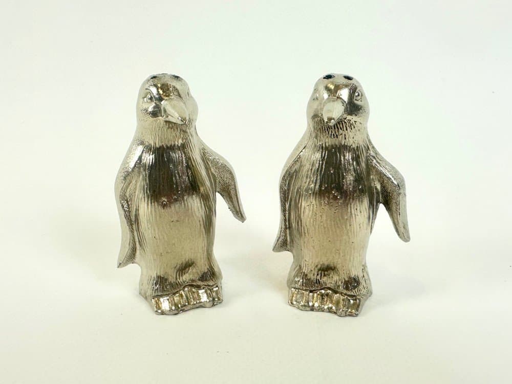 Para solniczek i pieprzniczek pingwiny, srebrny, mosiądz, Niemcy, lata 70. - 149811