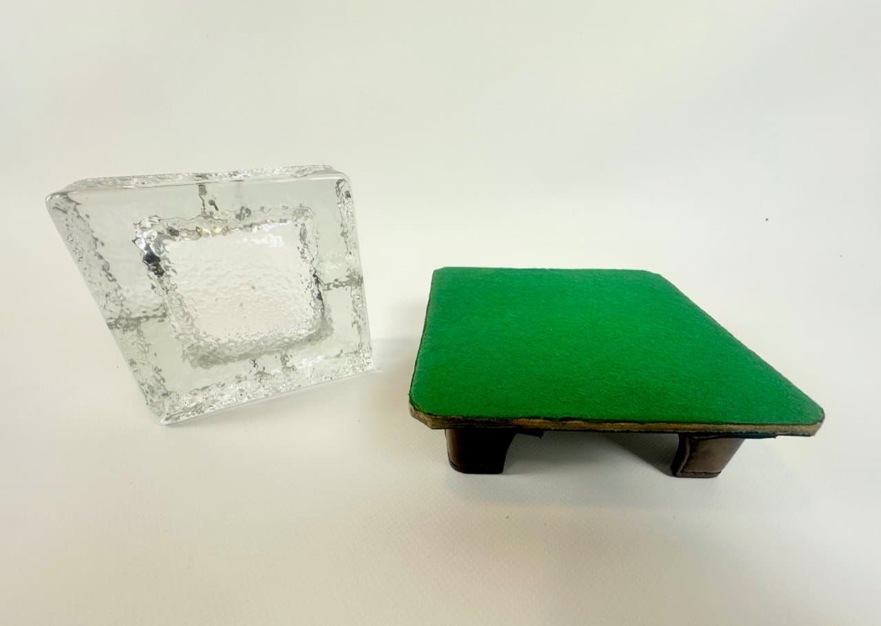 Popielniczka, kryształ brązowy, skóra naturalna brązowa, Niemcy, lata 70. - 149819