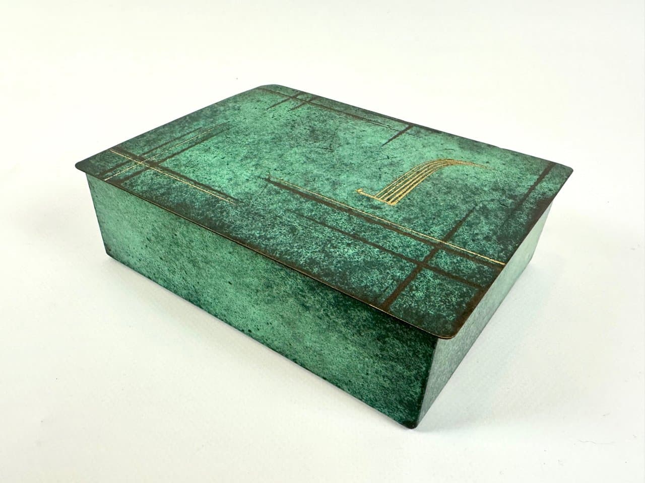 Pudełko na biżuterię Ikora, zielony, mosiądz, WMF, Niemcy, lata 30. - 149823