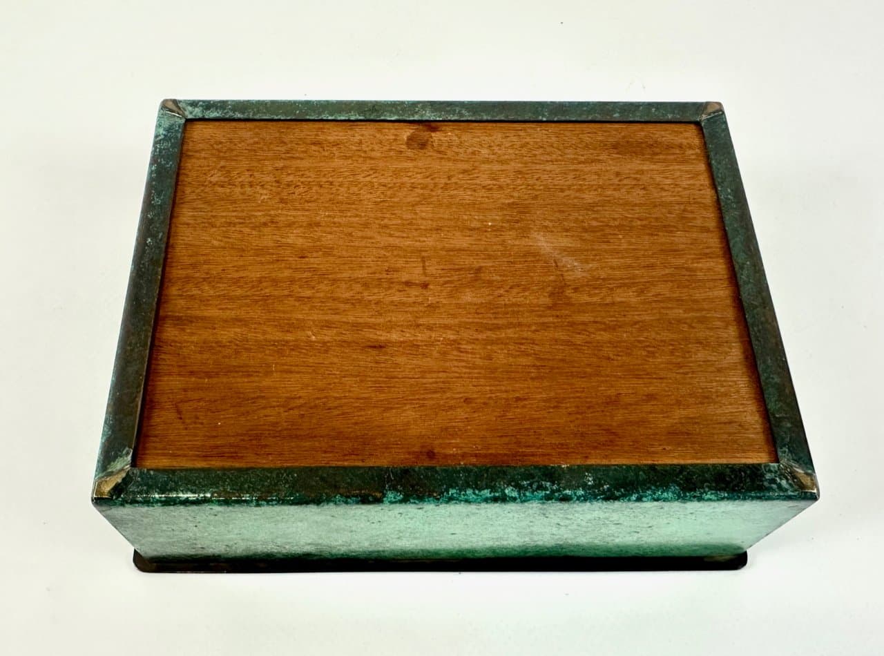 Pudełko na biżuterię Ikora, zielony, mosiądz, WMF, Niemcy, lata 30. - 149828