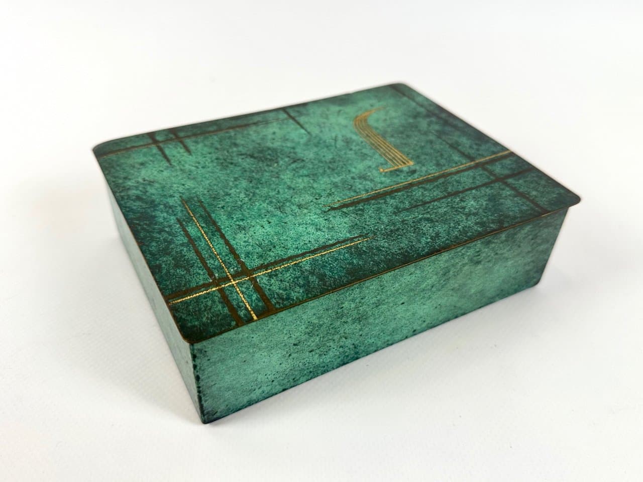 Pudełko na biżuterię Ikora, zielony, mosiądz, WMF, Niemcy, lata 30. - 149822