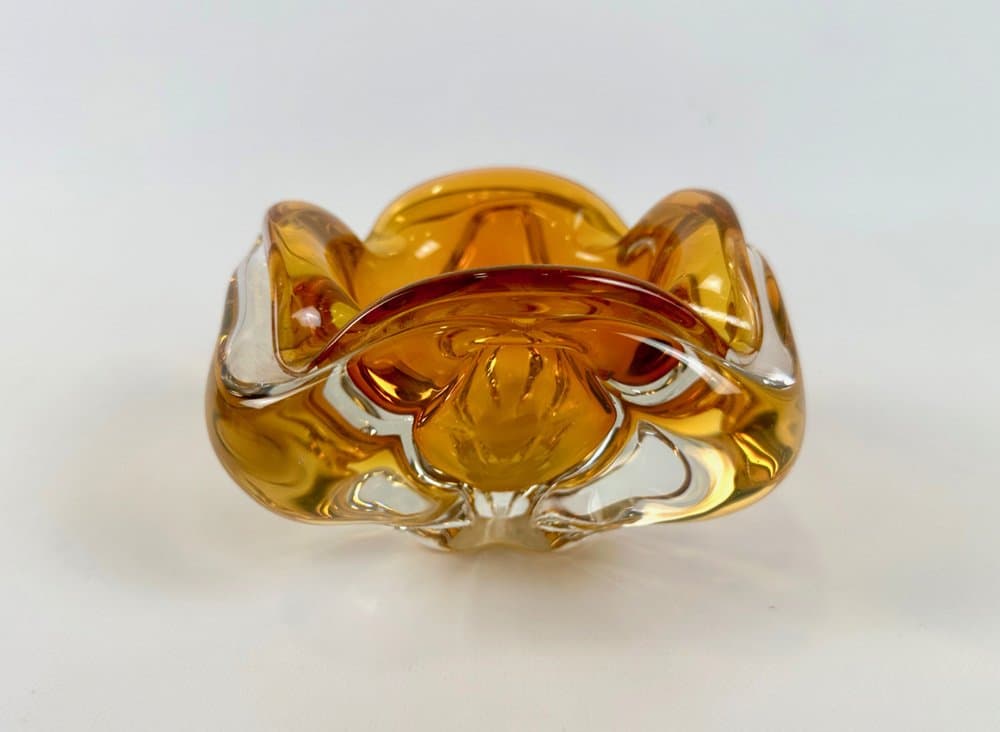 Popielniczka artystyczna, żółty, szkło, proj. J. Hospodka, Czechy, lata 60. - 149847