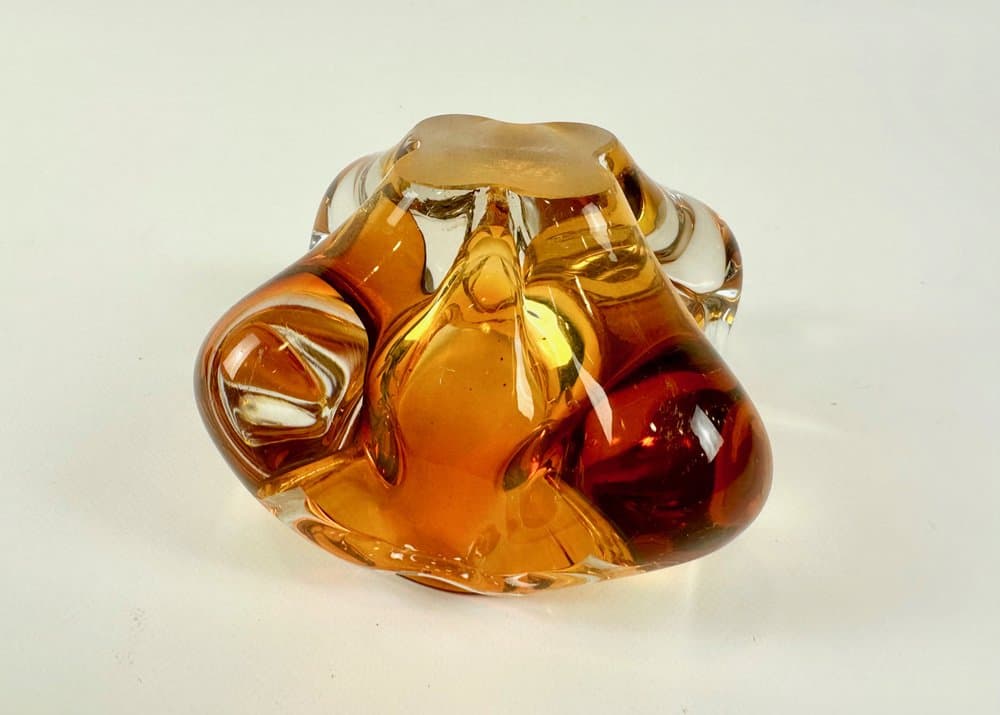 Popielniczka artystyczna, żółty, szkło, proj. J. Hospodka, Czechy, lata 60. - 149849