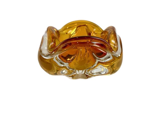 Popielniczka artystyczna, żółty, szkło, proj. J. Hospodka, Czechy, lata 60. - WYMIARY