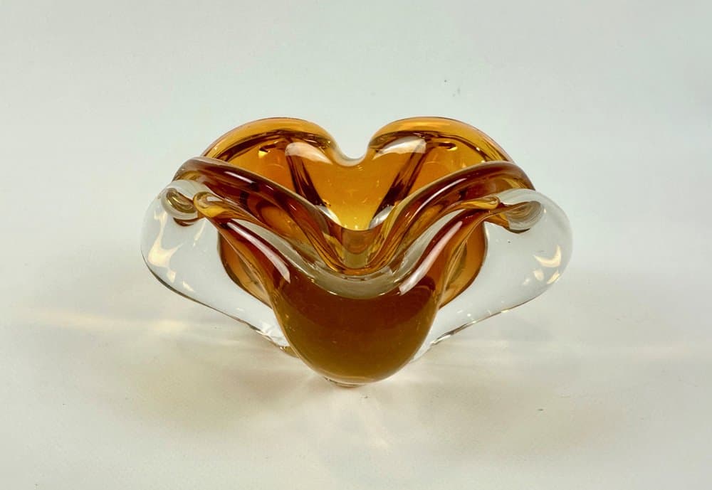 Popielniczka artystyczna, żółty, szkło, proj. J. Hospodka, Czechy, lata 60. - 149845