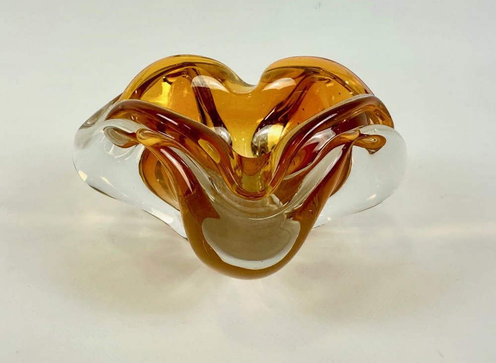 Popielniczka artystyczna, żółty, szkło, proj. J. Hospodka, Czechy, lata 60. - 149846