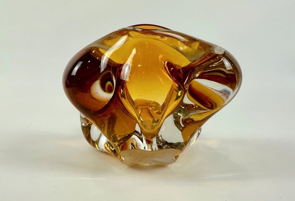 Popielniczka artystyczna, żółty, szkło, proj. J. Hospodka, Czechy, lata 60. - 149848