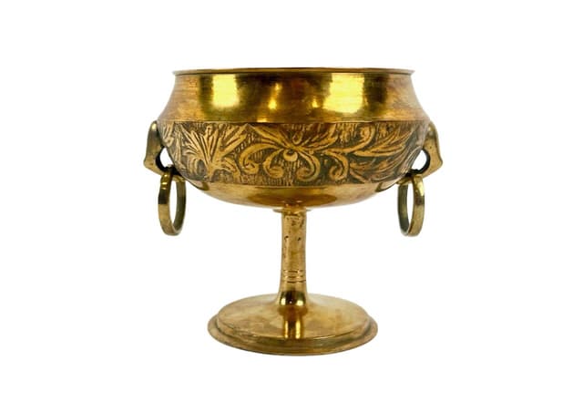 Pedestal bowl, Neo-Classical, golden brass, Denmark, 1950s - DIMENSION