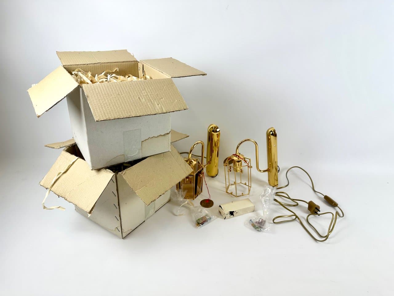 Para kinkietów Model 1720/1, złoto, szkło przydymione, Szwecja, lata 70. - 149941