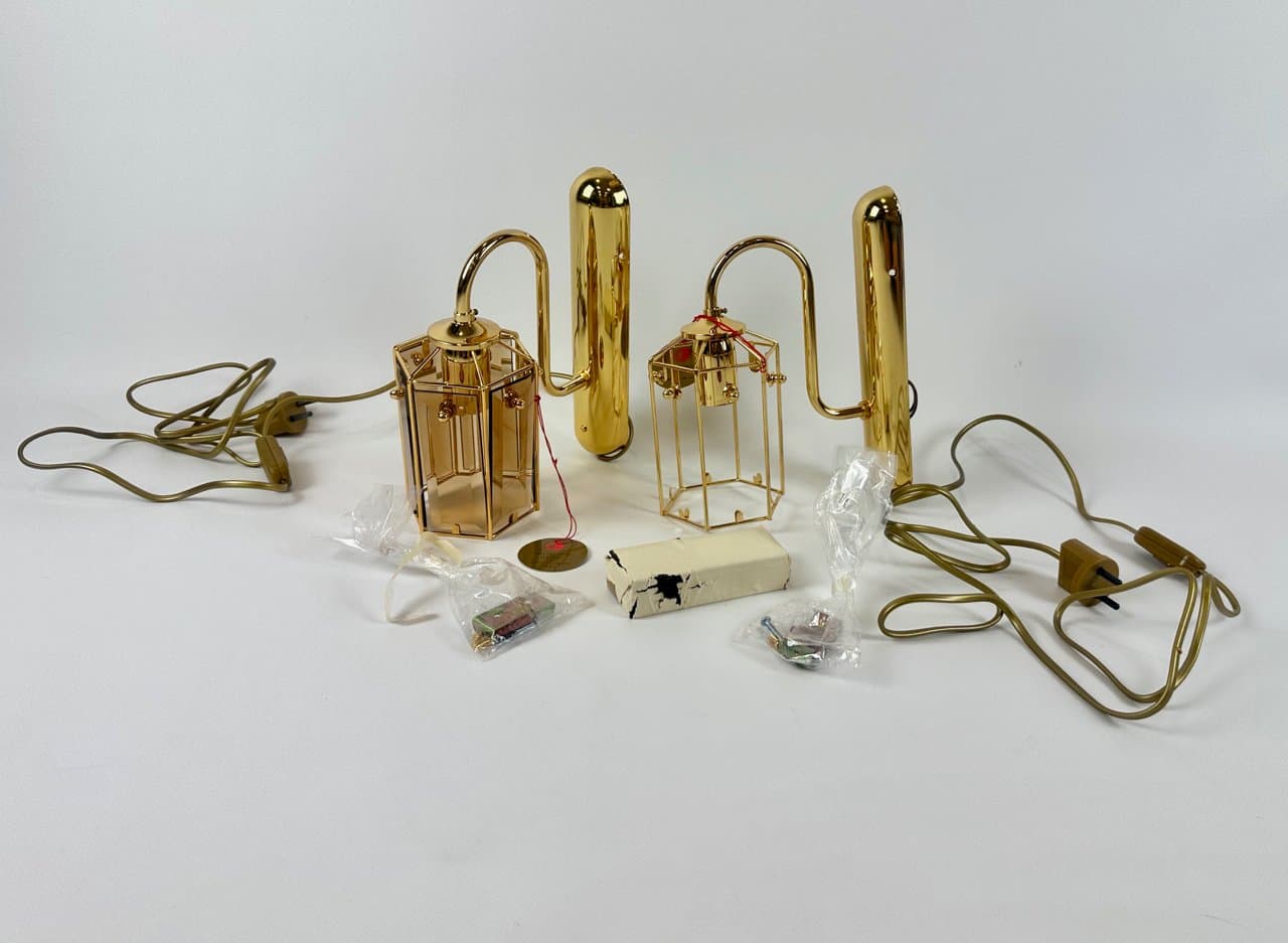 Para kinkietów Model 1720/1, złoto, szkło przydymione, Szwecja, lata 70. - 149940