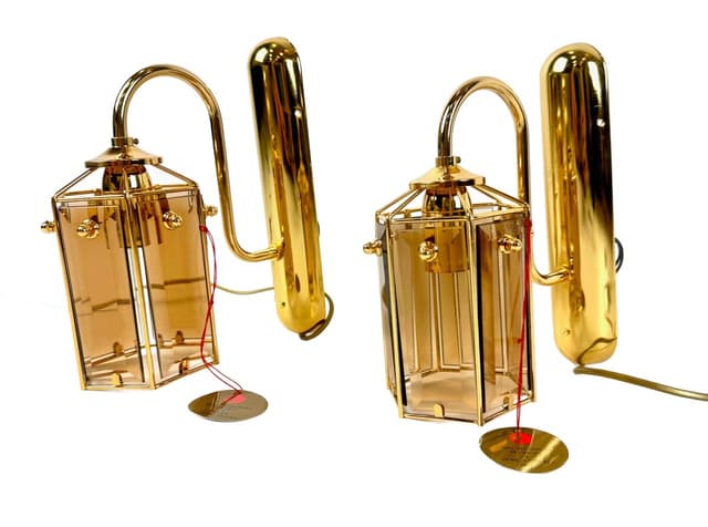 Para kinkietów Model 1720/1, złoto, szkło przydymione, Szwecja, lata 70. - WYMIARY