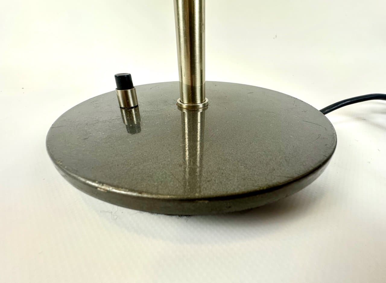 Lampa biurkowa, szary oliwkowy, metal nikiel, Hiszpania, lata 70. - 149960