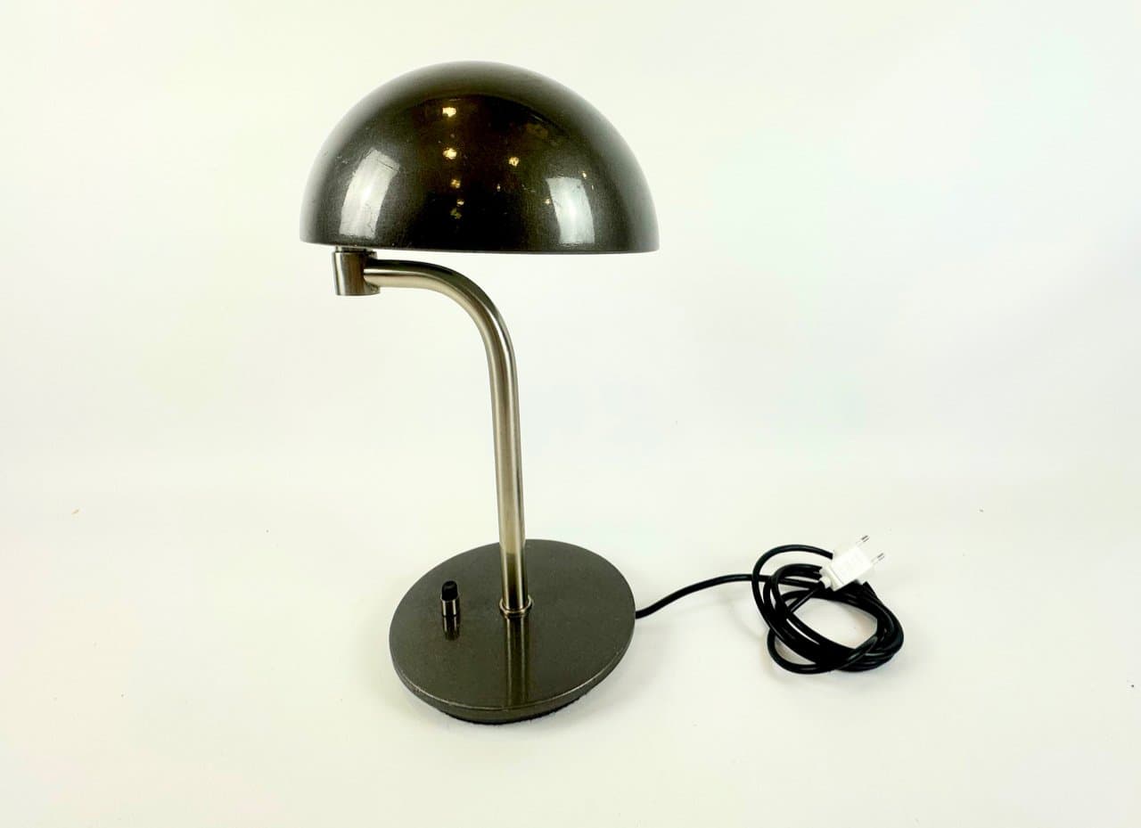Lampa biurkowa, szary oliwkowy, metal nikiel, Hiszpania, lata 70. - 149958