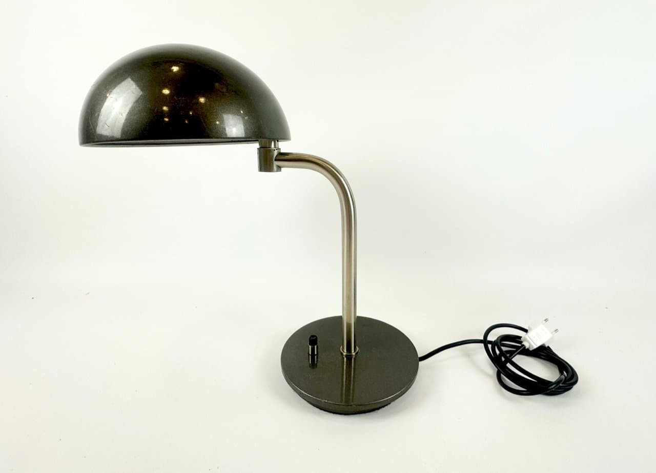 Lampa biurkowa, szary oliwkowy, metal nikiel, Hiszpania, lata 70. - 149959