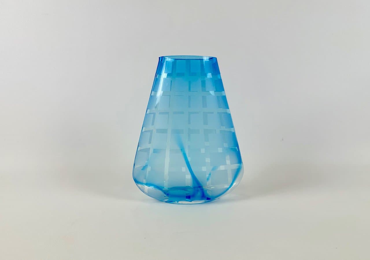 Wazon geometryczny, błękitny, szkło, Czechy, lata 60. - 149979