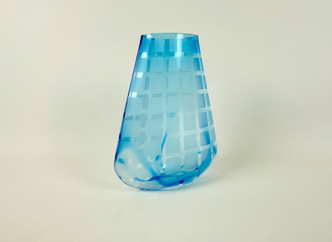 Wazon geometryczny, błękitny, szkło, Czechy, lata 60. - 149982