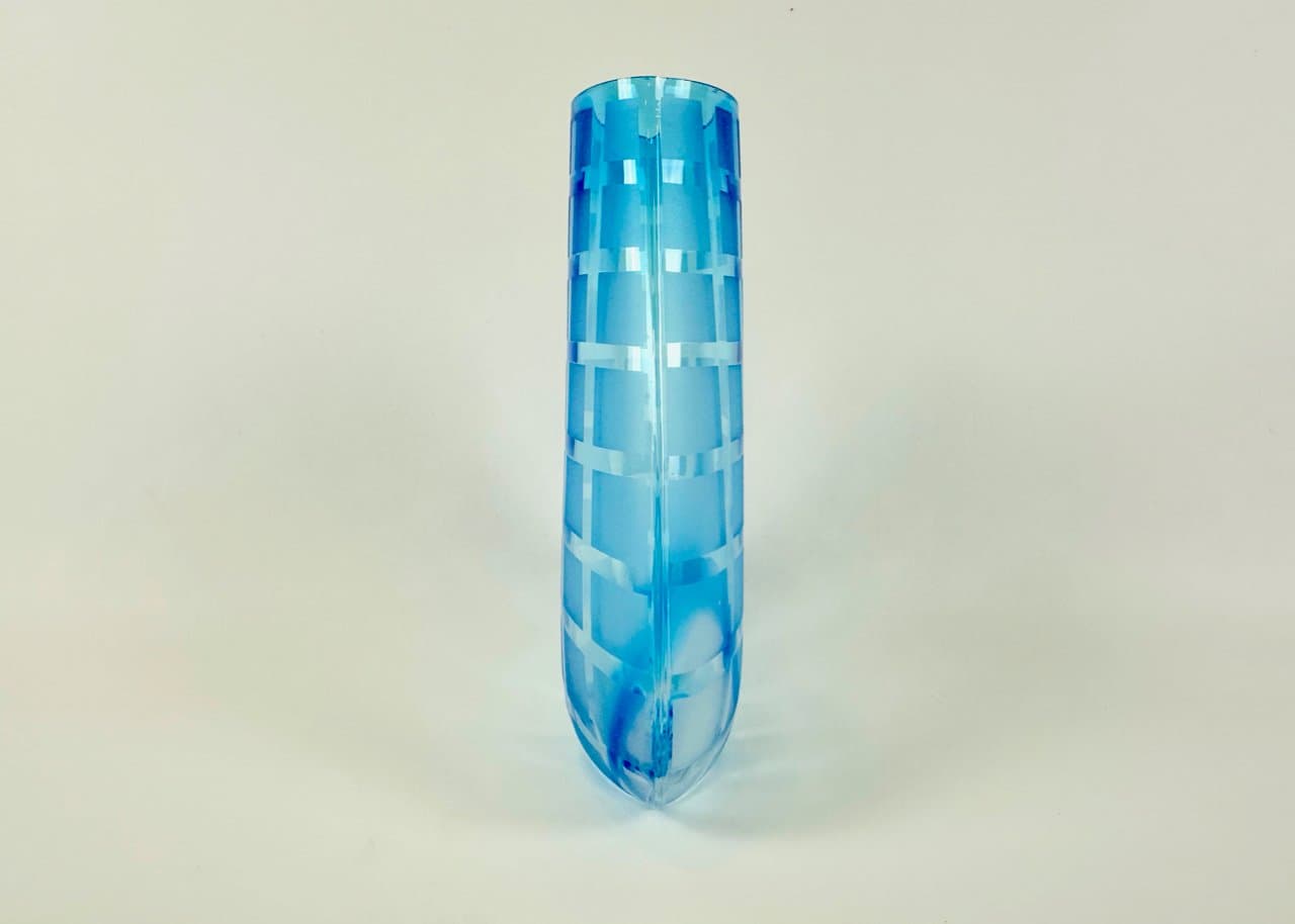 Wazon geometryczny, błękitny, szkło, Czechy, lata 60. - 149983