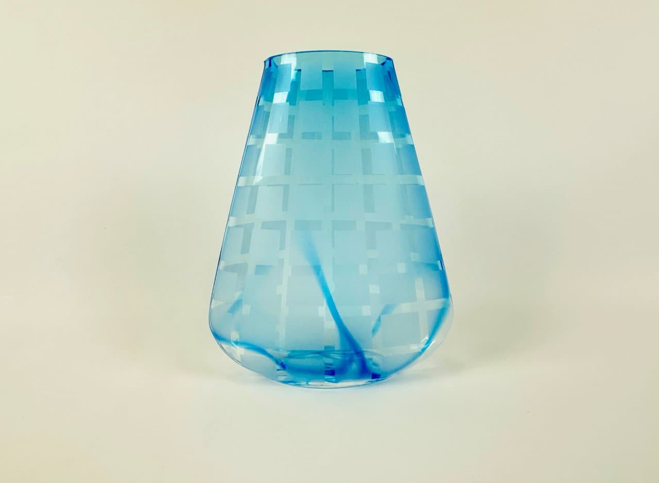 Wazon geometryczny, błękitny, szkło, Czechy, lata 60. - 149978