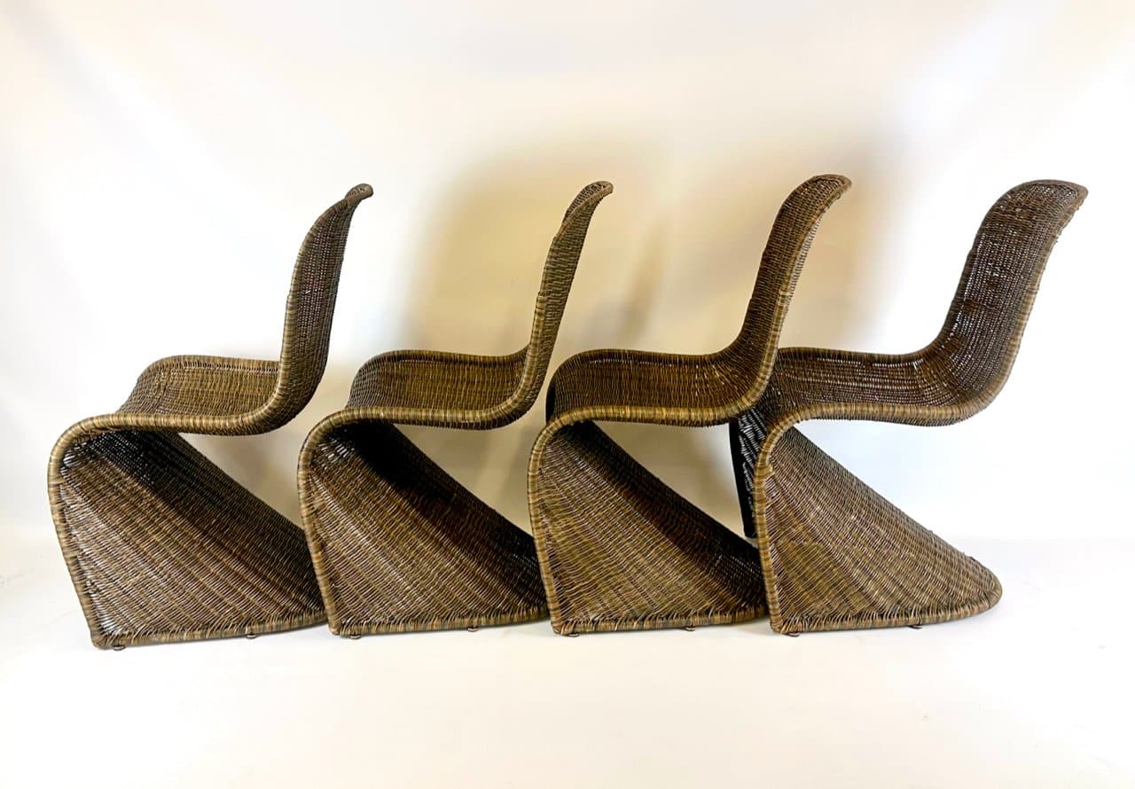 set of four S chairs, brown, wicker, Germany, 1990s - 150005