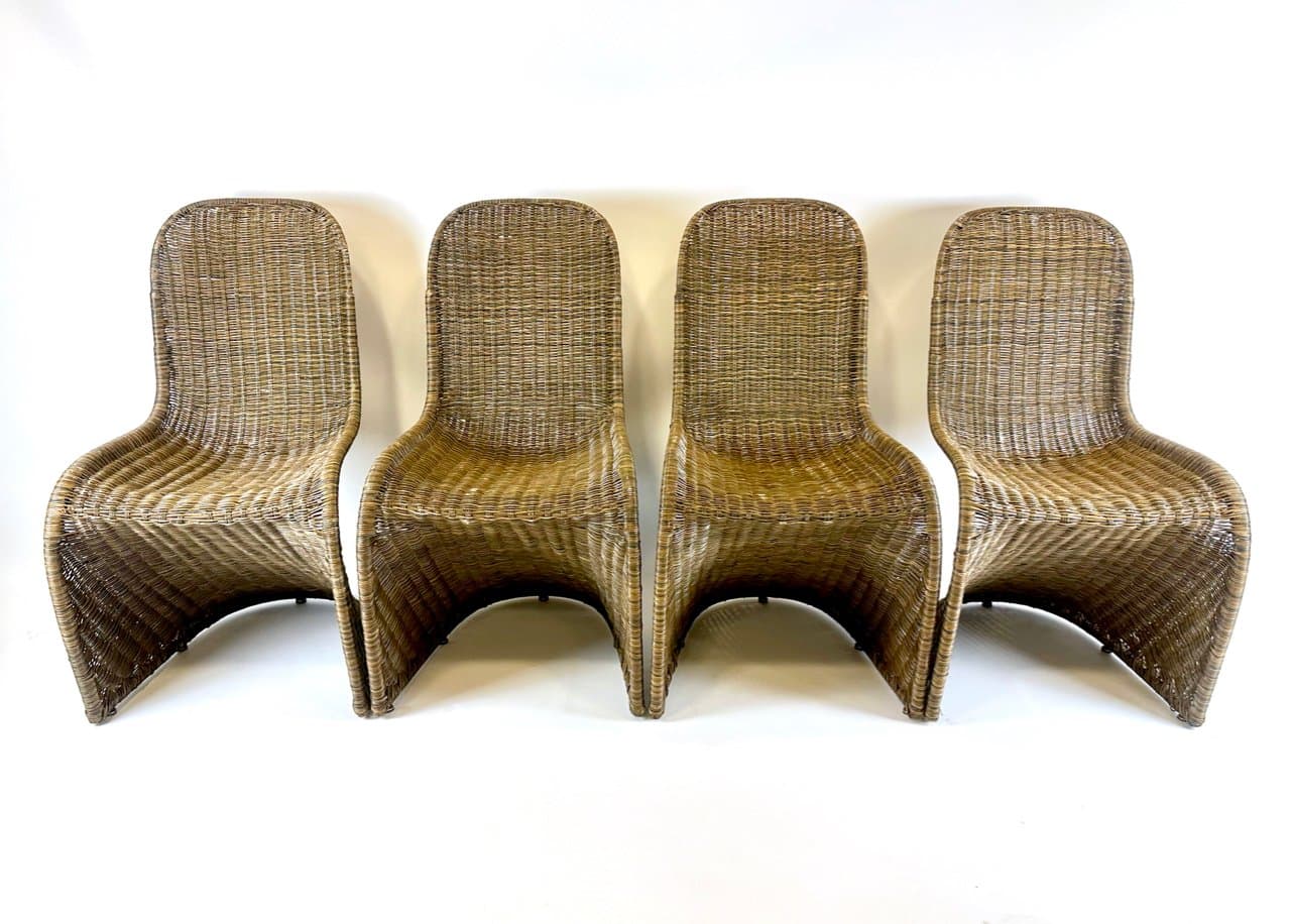 set of four S chairs, brown, wicker, Germany, 1990s - 150006