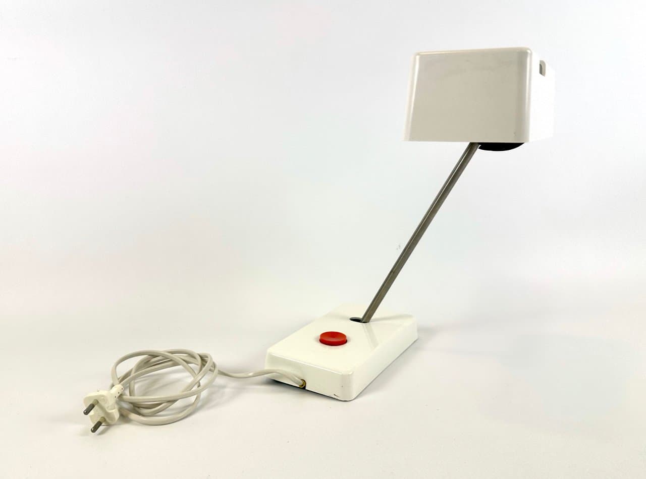 Lampa biurkowa, ivory white, bakelit, metal, Niemcy, lata 50. - 150039