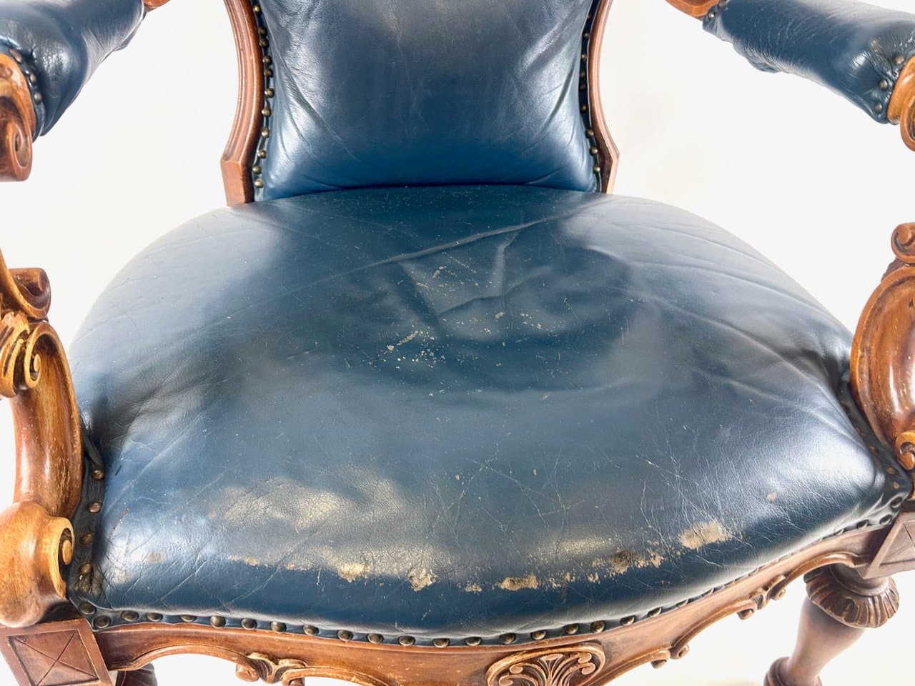 Fotel, niebieska skóra, orzech, Francja, XIX w. - 150063