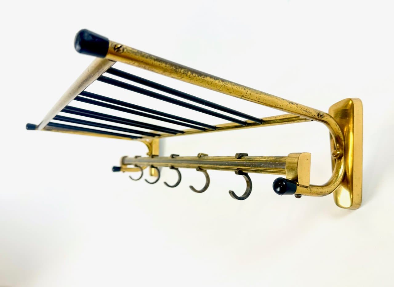 Wall-mounted coat and hat rack, golden brass, Germany, 1960s. - 150065