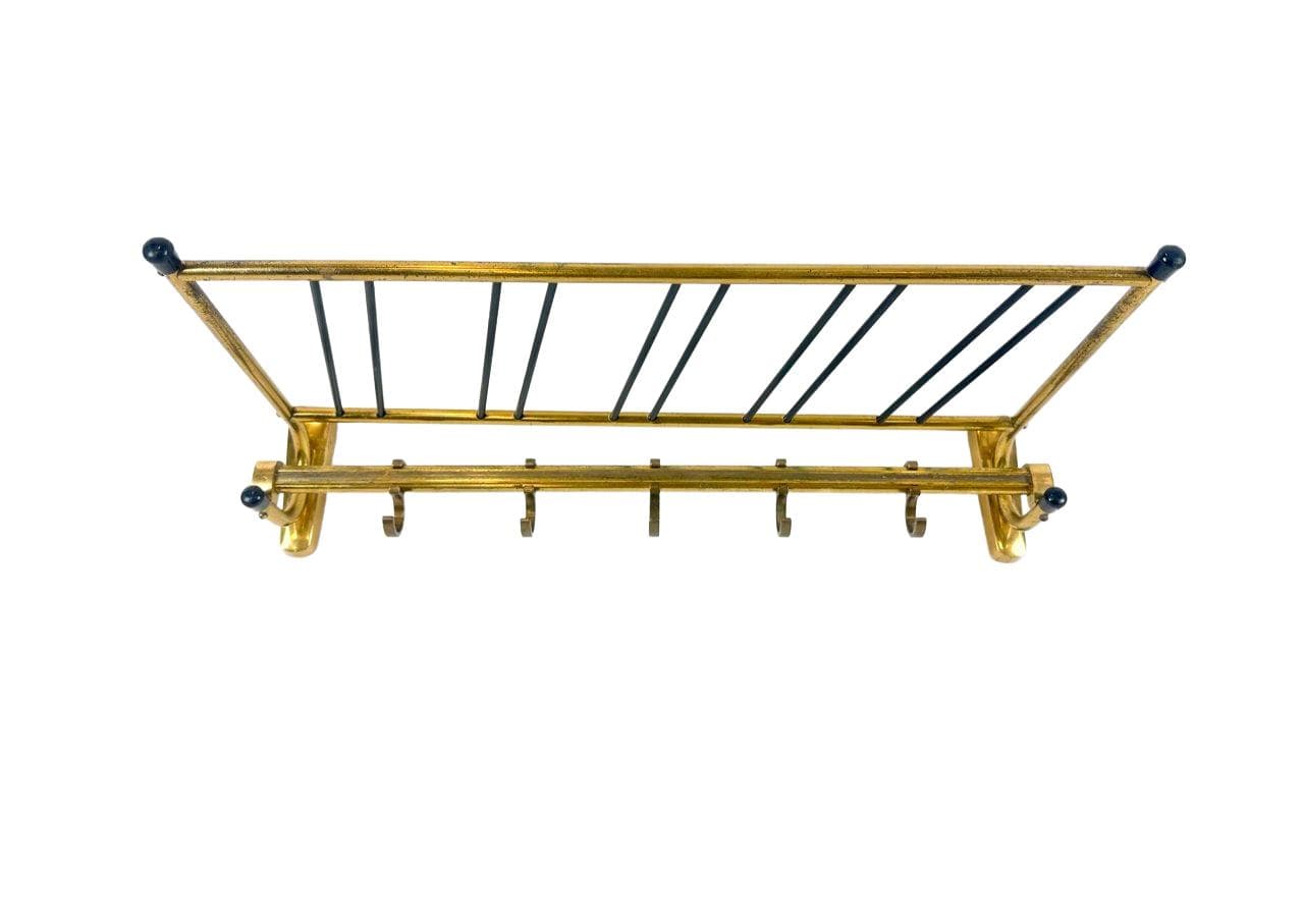 Wall-mounted coat and hat rack, golden brass, Germany, 1960s.