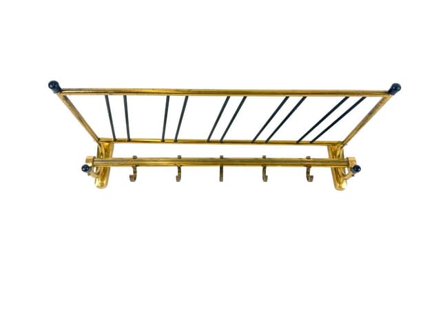 Wall-mounted coat and hat rack, golden brass, Germany, 1960s. - DIMENSION
