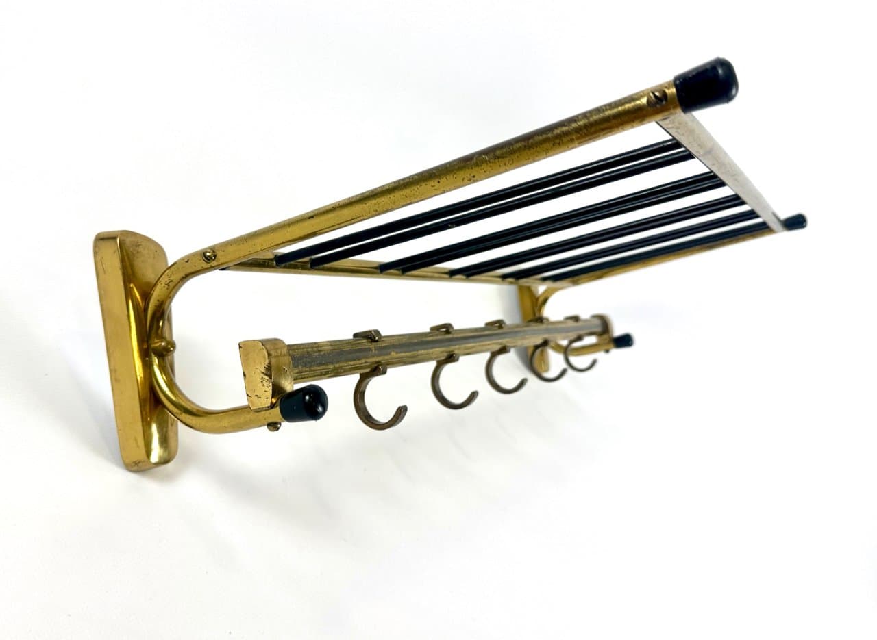 Wall-mounted coat and hat rack, golden brass, Germany, 1960s. - 150064
