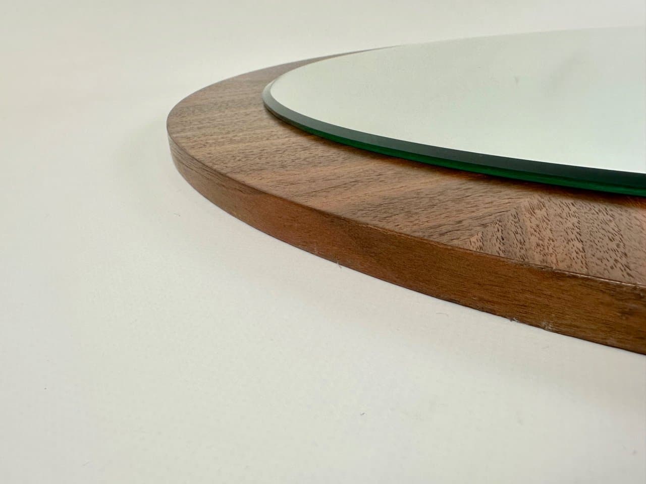 Wall mirror round, brown teak, crystal, Germany, 1960s - 150127