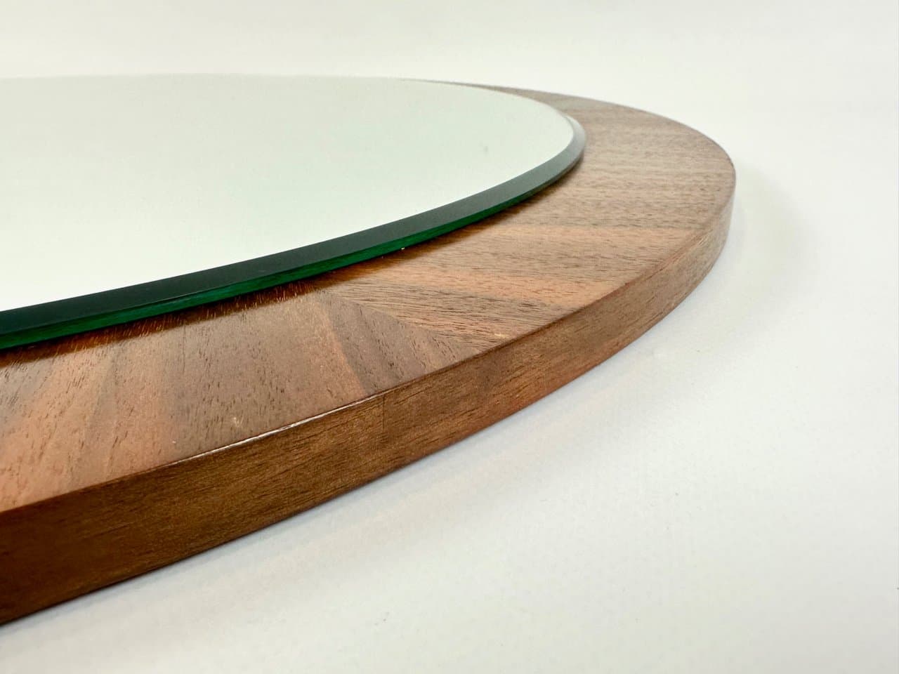 Wall mirror round, brown teak, crystal, Germany, 1960s - 150126