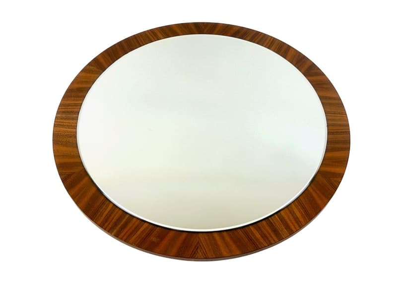 Wall mirror round, brown teak, crystal, Germany, 1960s