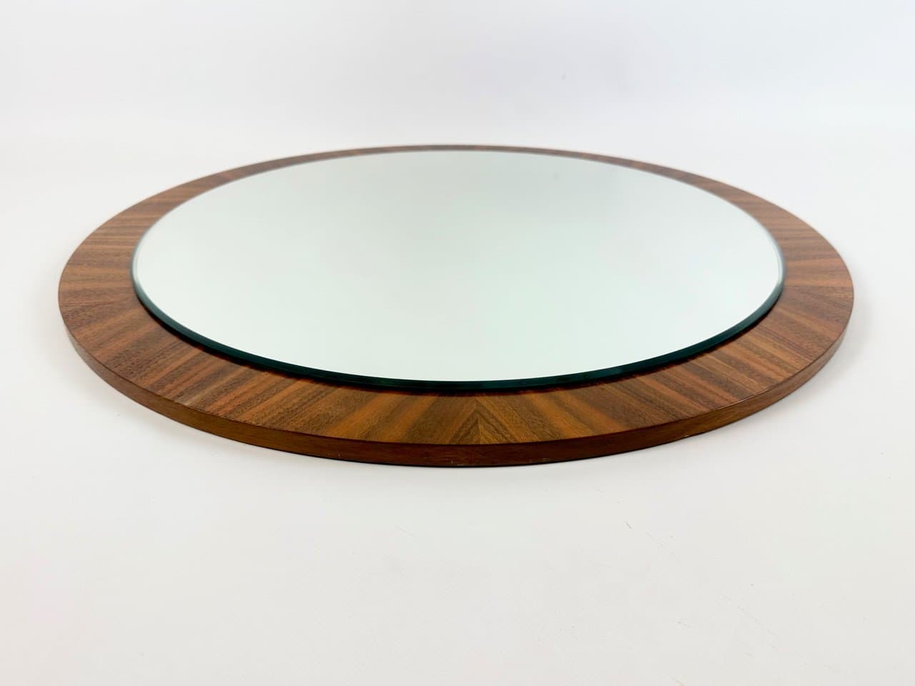 Wall mirror round, brown teak, crystal, Germany, 1960s - 150125