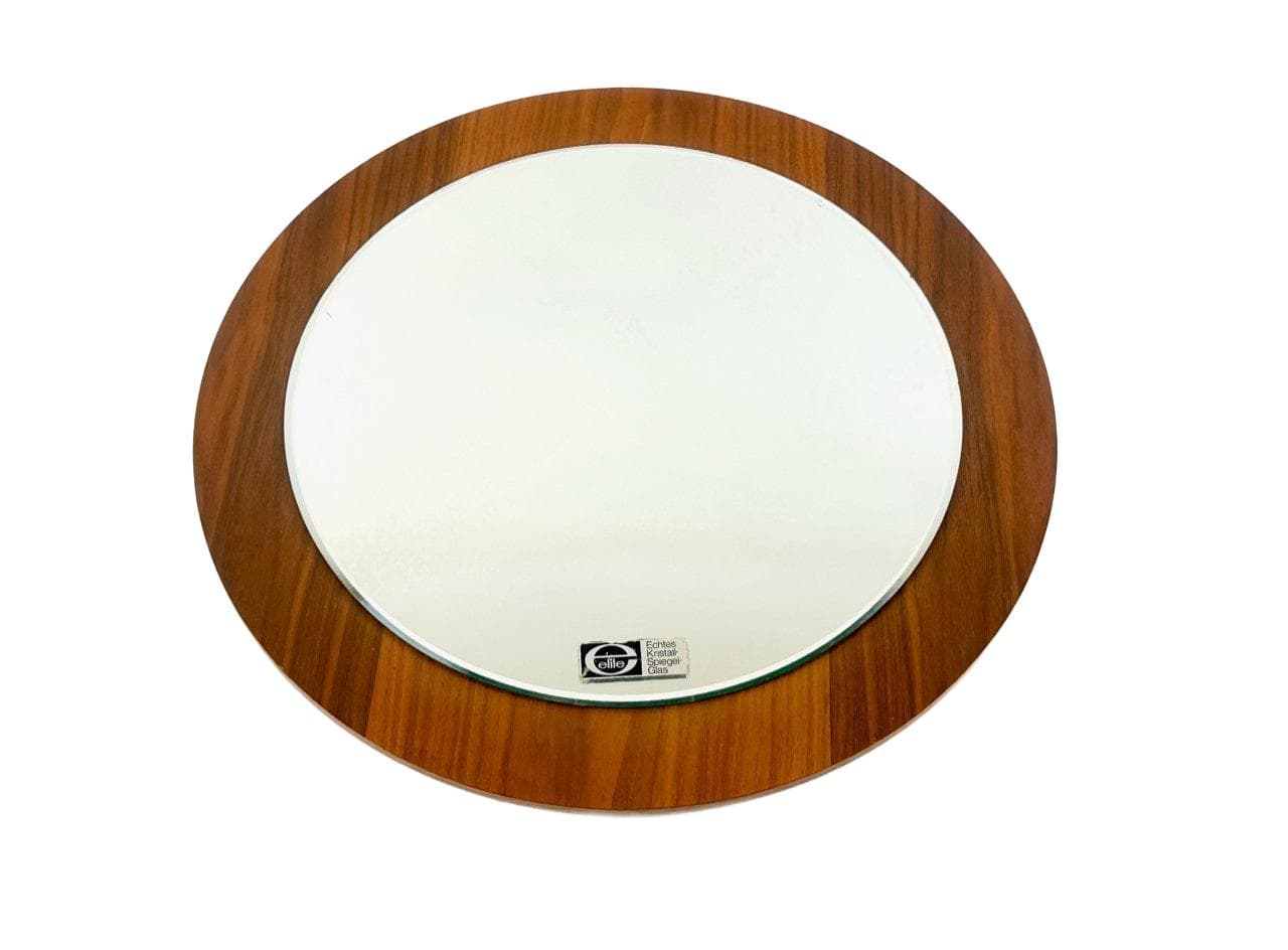 Wall mirror round, crystal, dark brown teak, Germany, 1970s