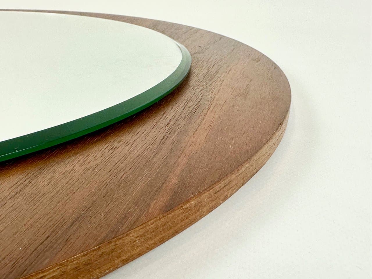 Wall mirror round, crystal, dark brown teak, Germany, 1970s - 150131