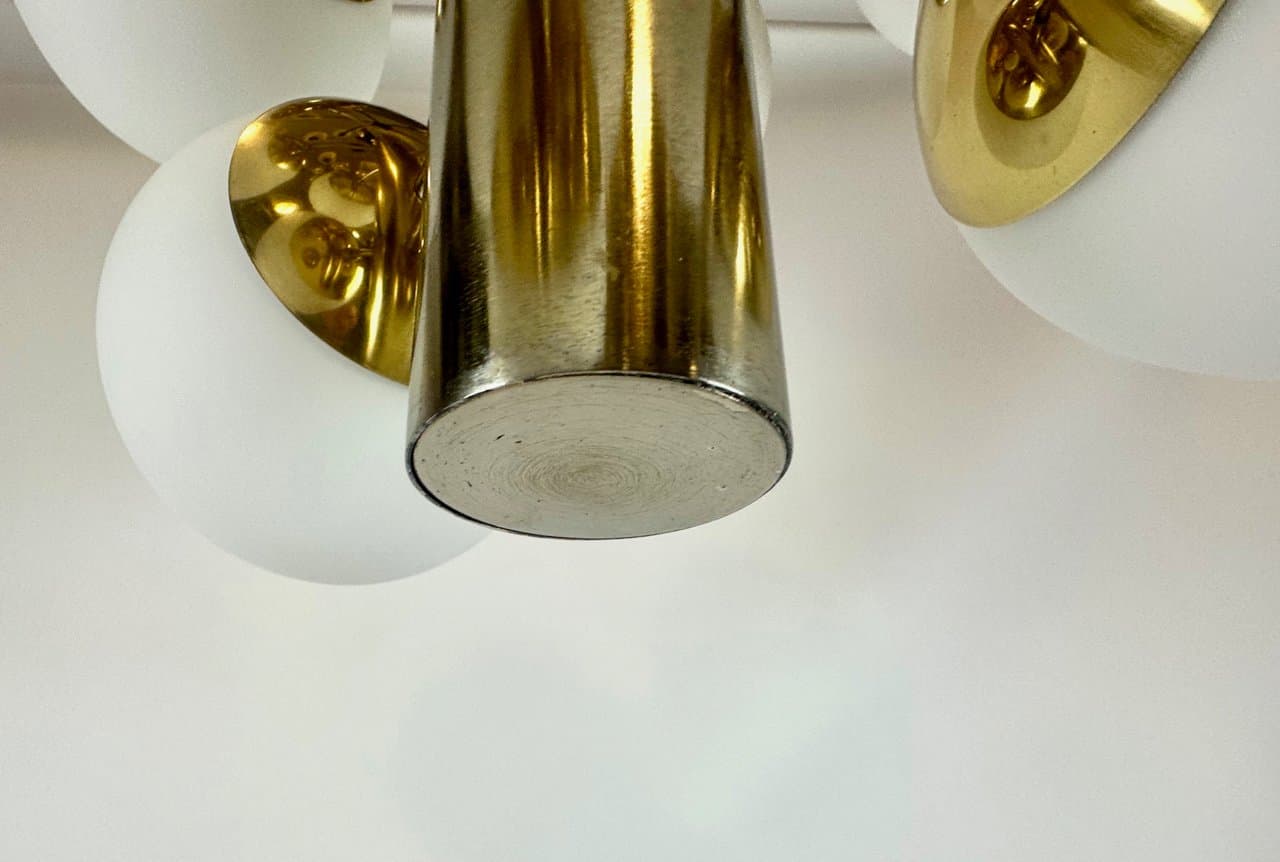 Żyrandol Atomic, złoty, mosiądz, szkło, Niemcy, lata 70. - 150144