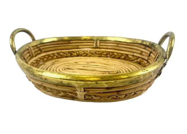 Basket centerpiece, blonde rattan, brass, Italy, 1960s. - DIMENSION