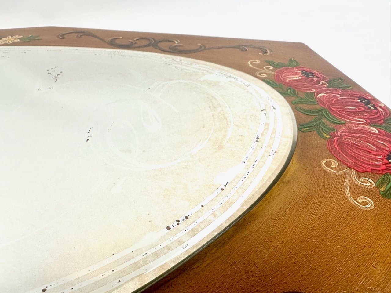 Wall mirror, hand-painted, brown wood, glass, Austria, 1980s. - 150187