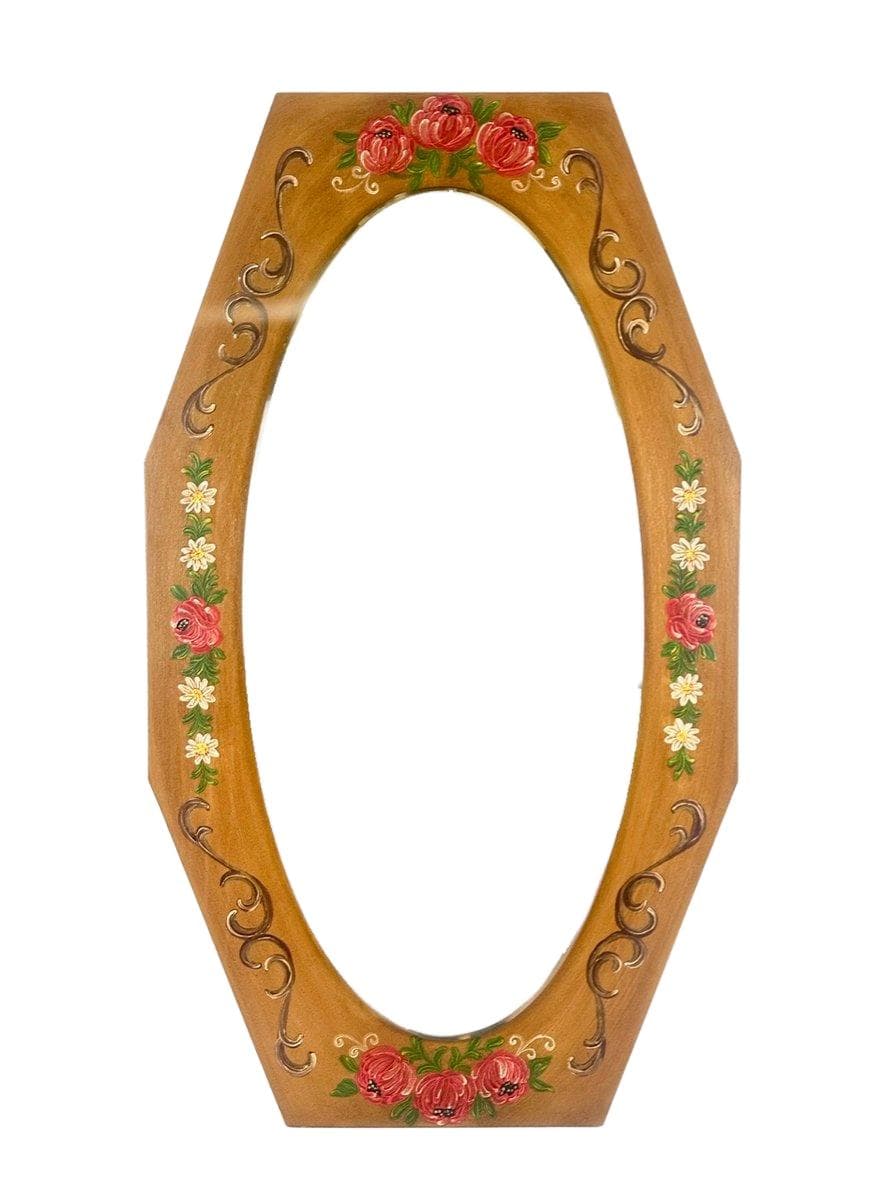 Wall mirror, hand-painted, brown wood, glass, Austria, 1980s.