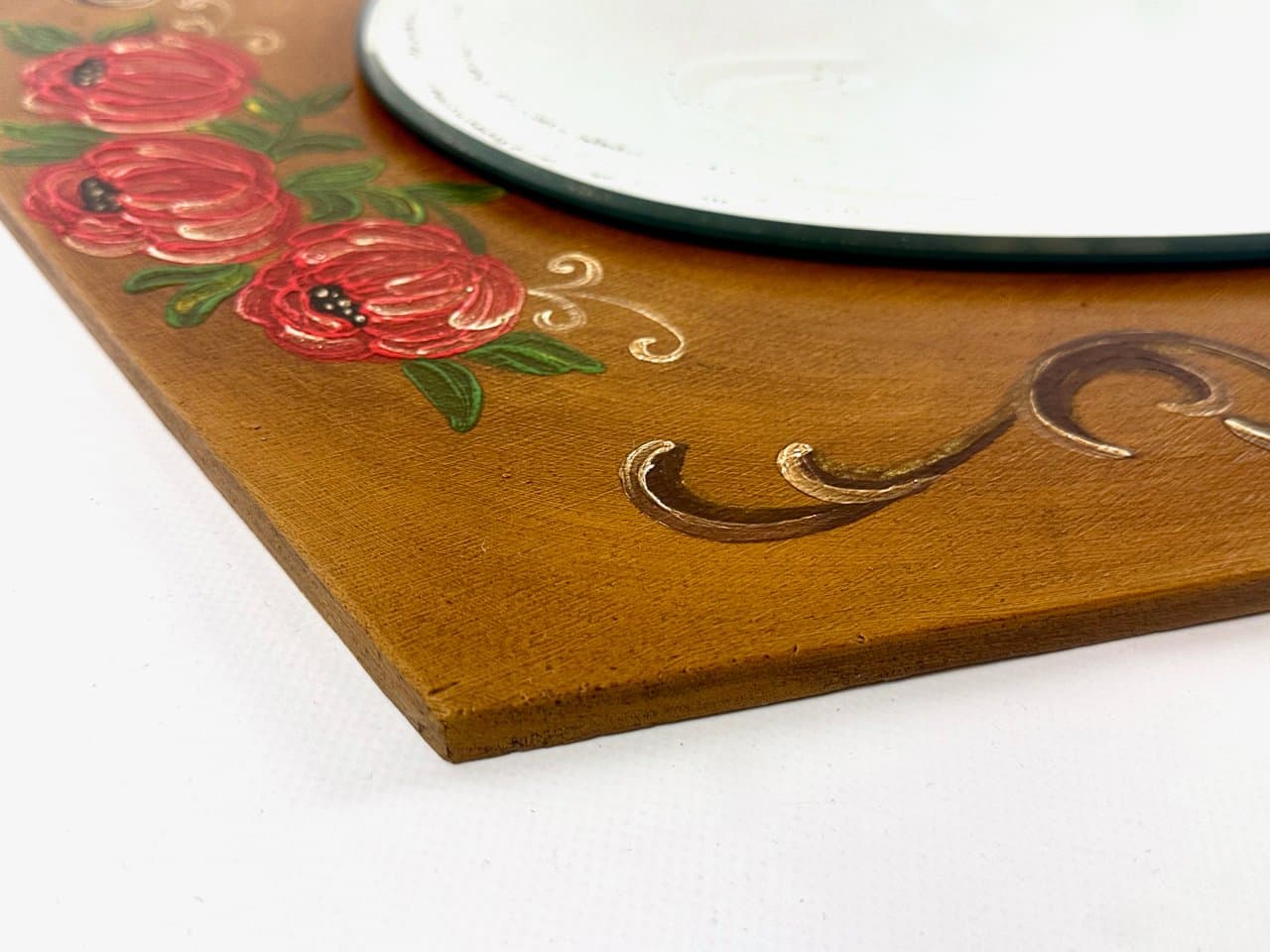 Wall mirror, hand-painted, brown wood, glass, Austria, 1980s. - 150185