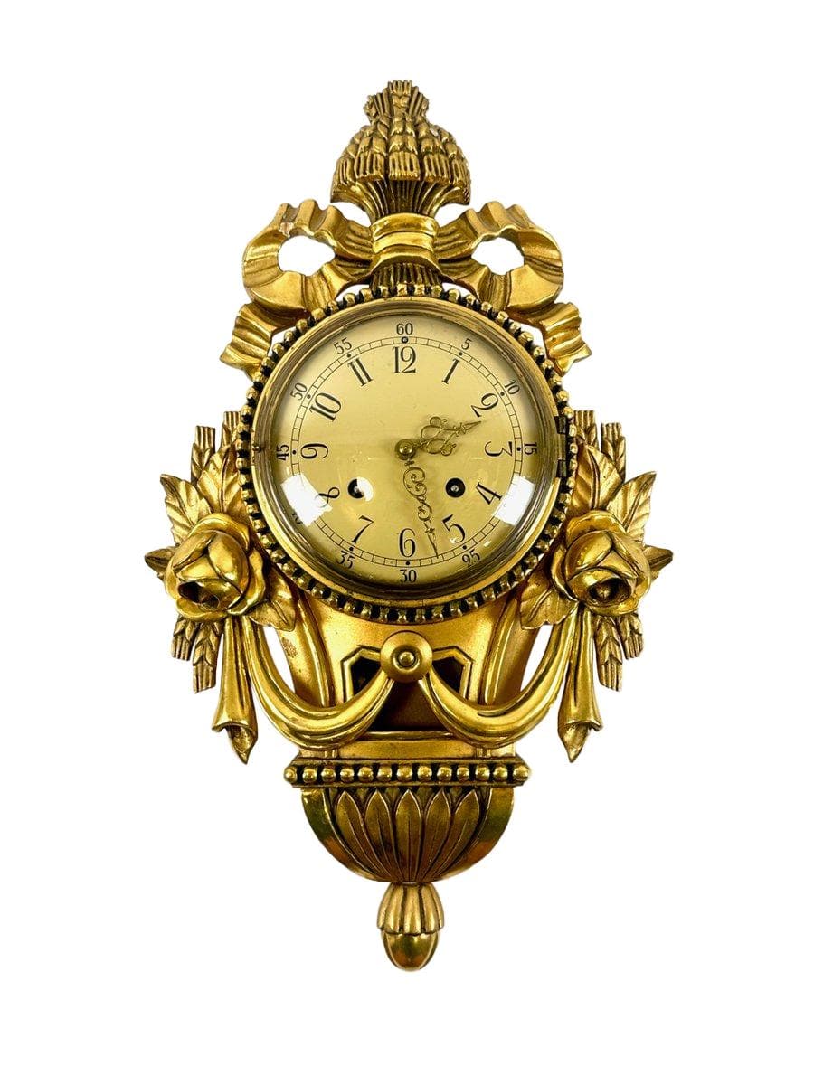 Zegar ścienny Rococo, złoty, drewno, Szwecja, lata 60. - 148295