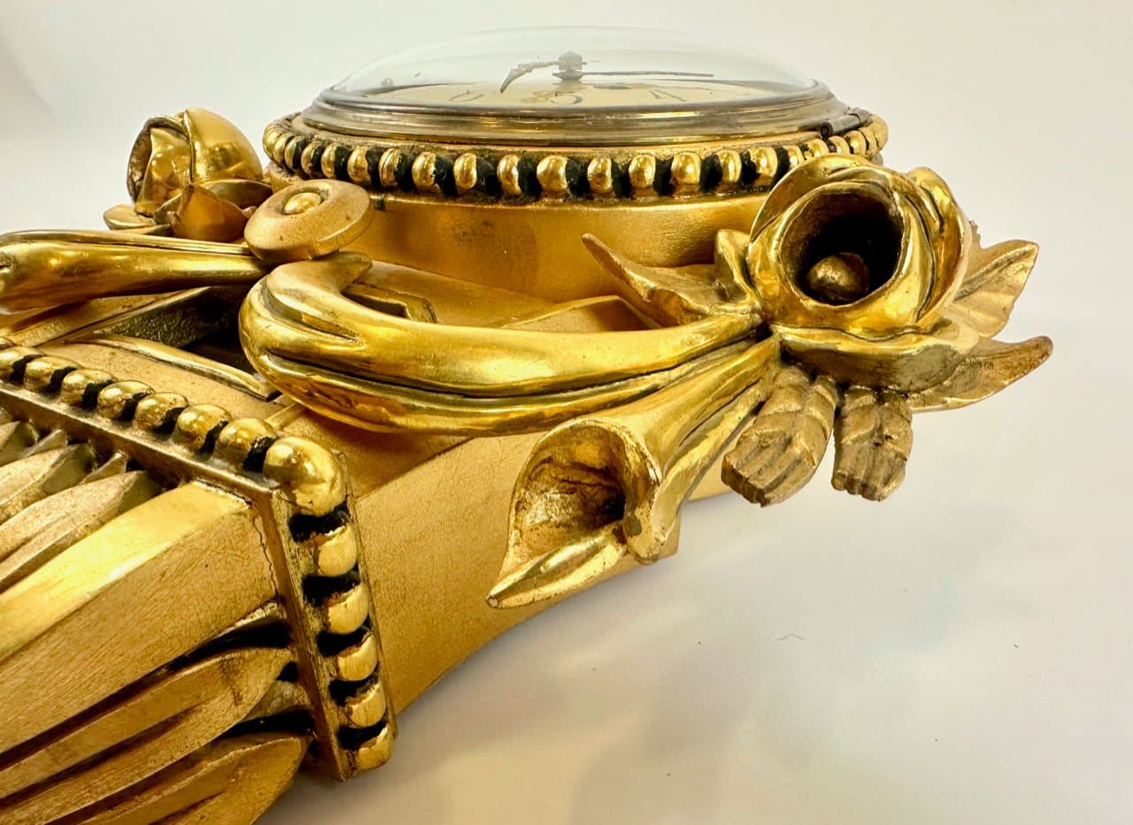 Zegar ścienny Rococo, złoty, drewno, Szwecja, lata 60. - 150240