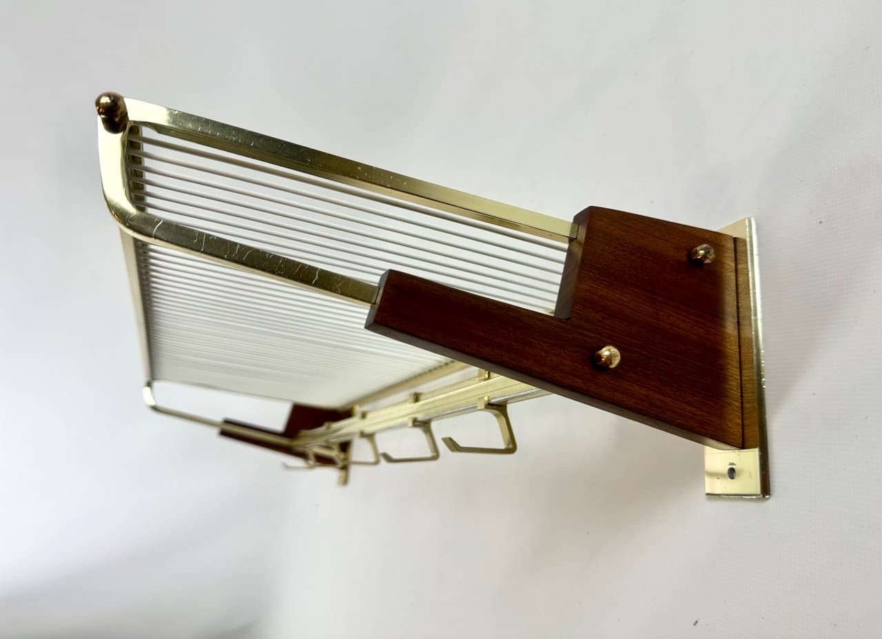 Wieszak ścienny, teak brązowy, mosiądz złoty, Niemcy, lata 60. - 150254