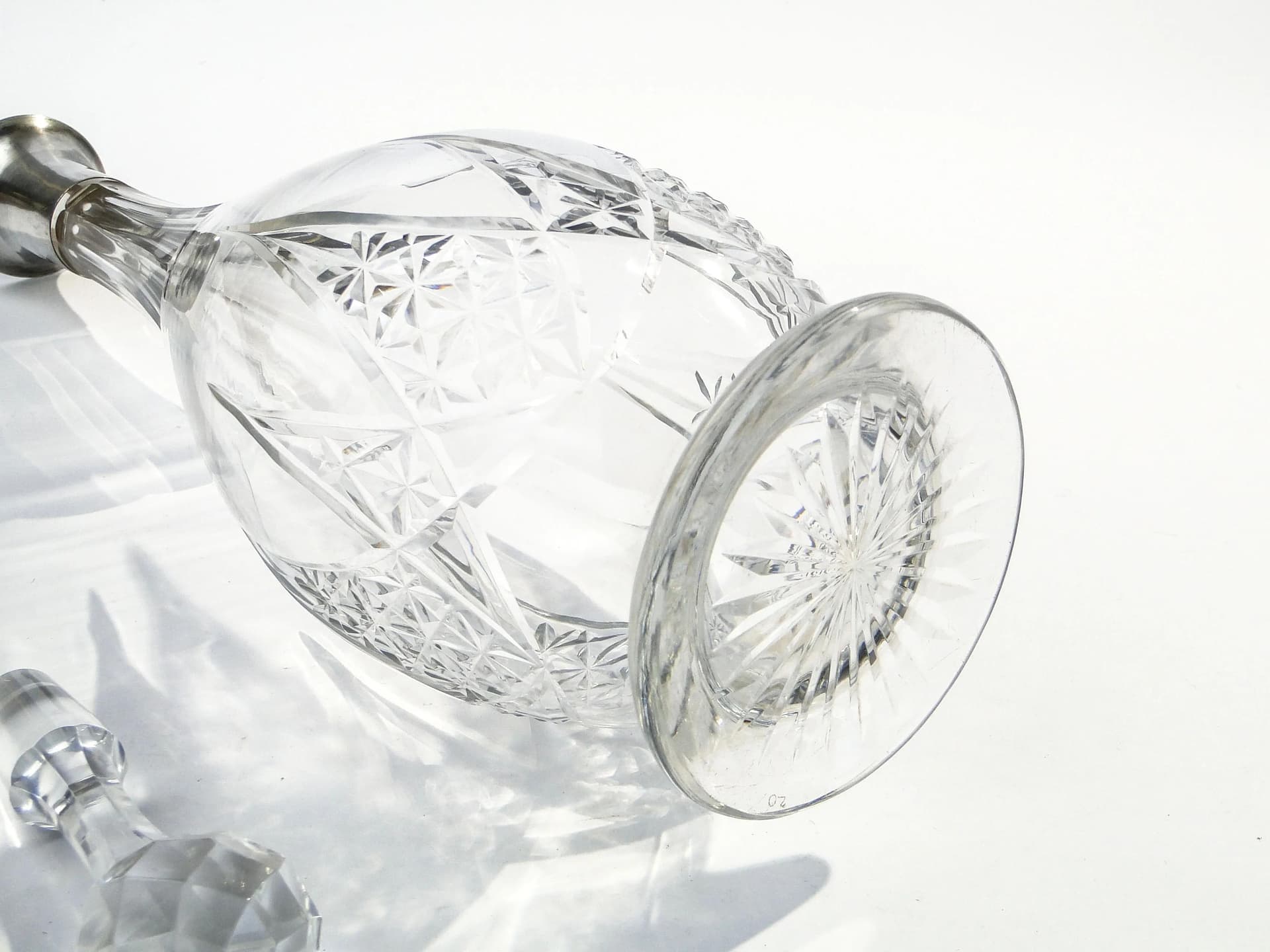 Karafka do wina, Belle Époque, kryształ transparentny, srebro, Francja, XIX wiek - 9347