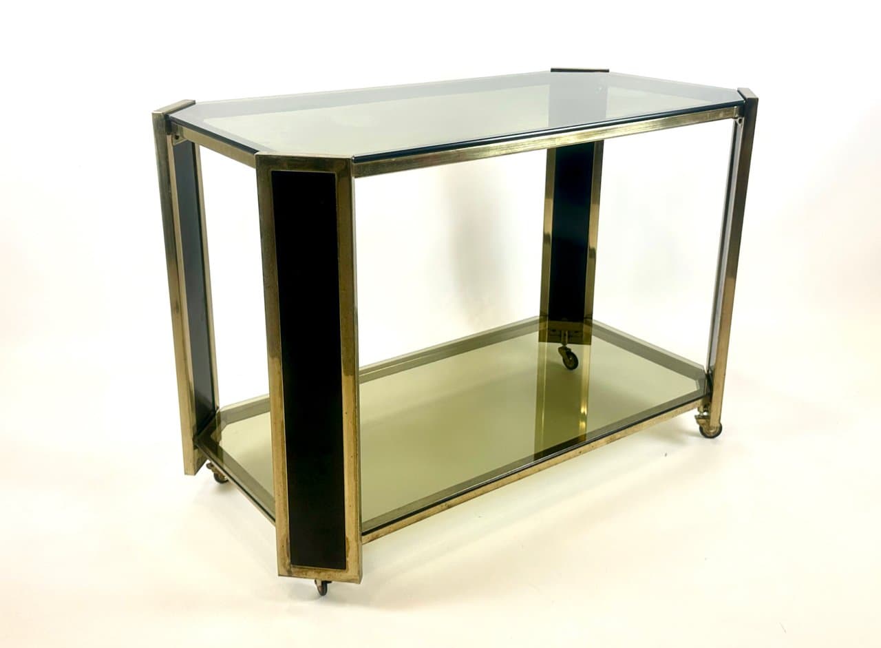 Bar Cart, golden, brass, smoked glass, Austria, 1980s - 150330