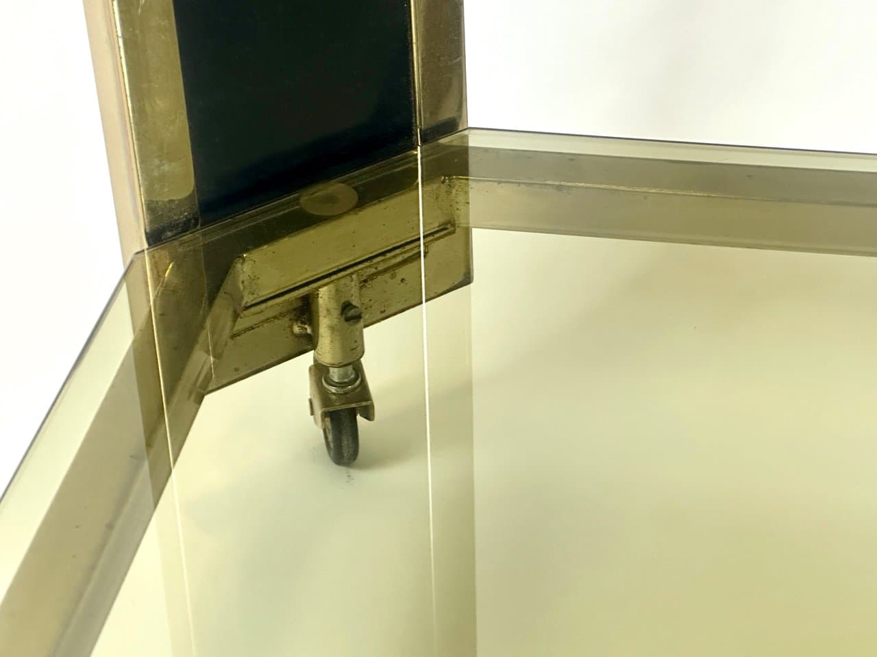 Bar Cart, golden, brass, smoked glass, Austria, 1980s - 150338