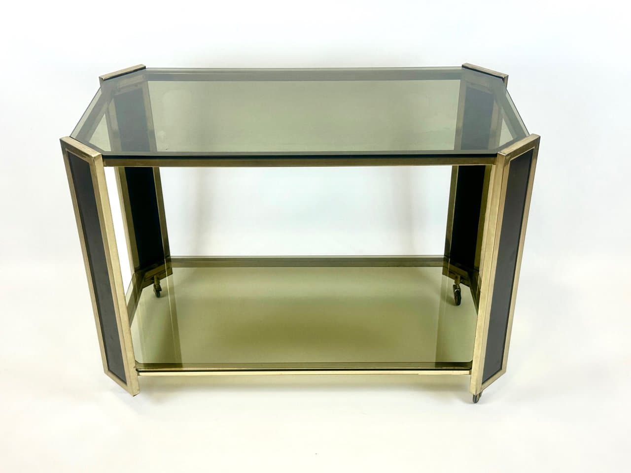 Bar Cart, golden, brass, smoked glass, Austria, 1980s - 150333