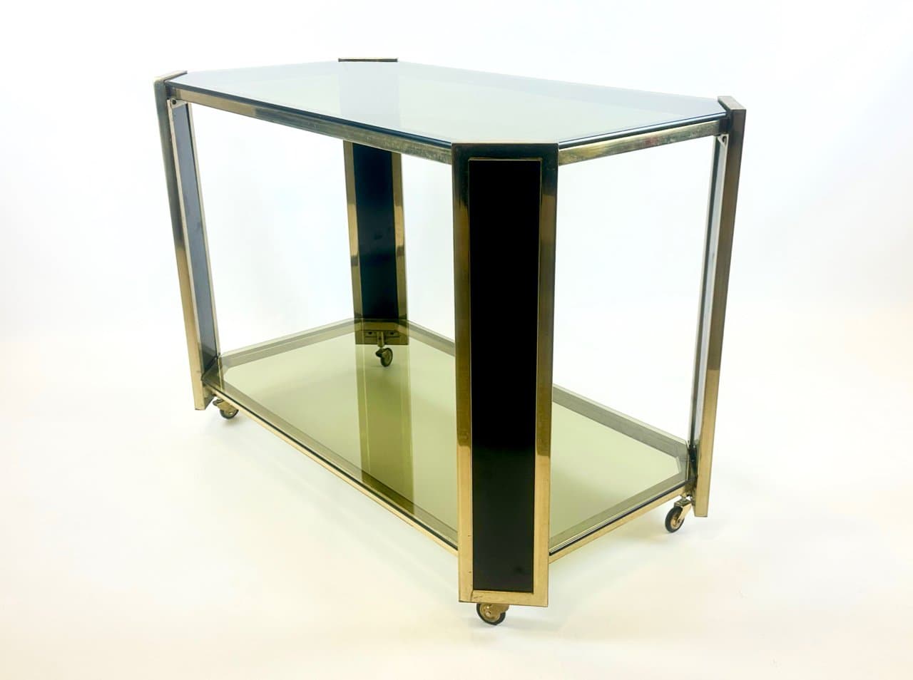 Bar Cart, golden, brass, smoked glass, Austria, 1980s - 150336