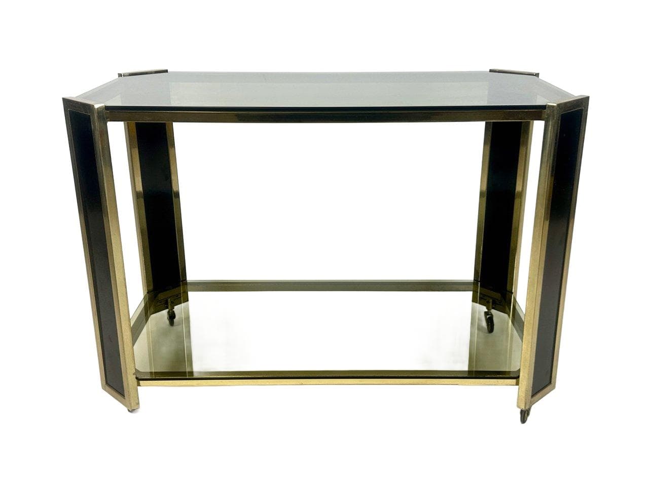 Bar Cart, golden, brass, smoked glass, Austria, 1980s - 148304